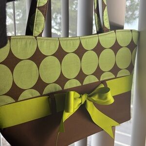 SO|Green and Brown Tote Bag with Bow